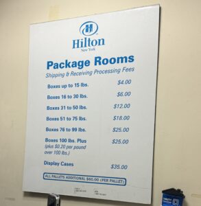Hilton Package Receiving Rates. $25 per box
