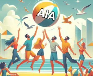 Graphic of people playing beach ball with AIA logo