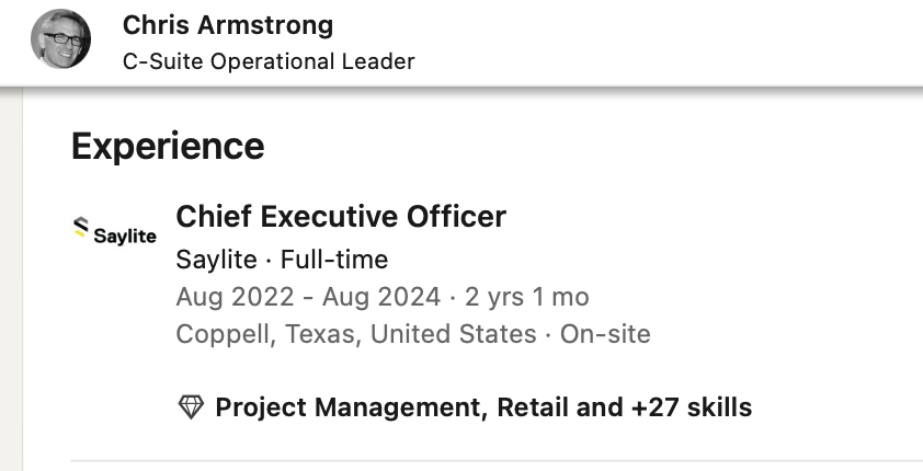 Screenshot of Chris Armstrong's Linked In