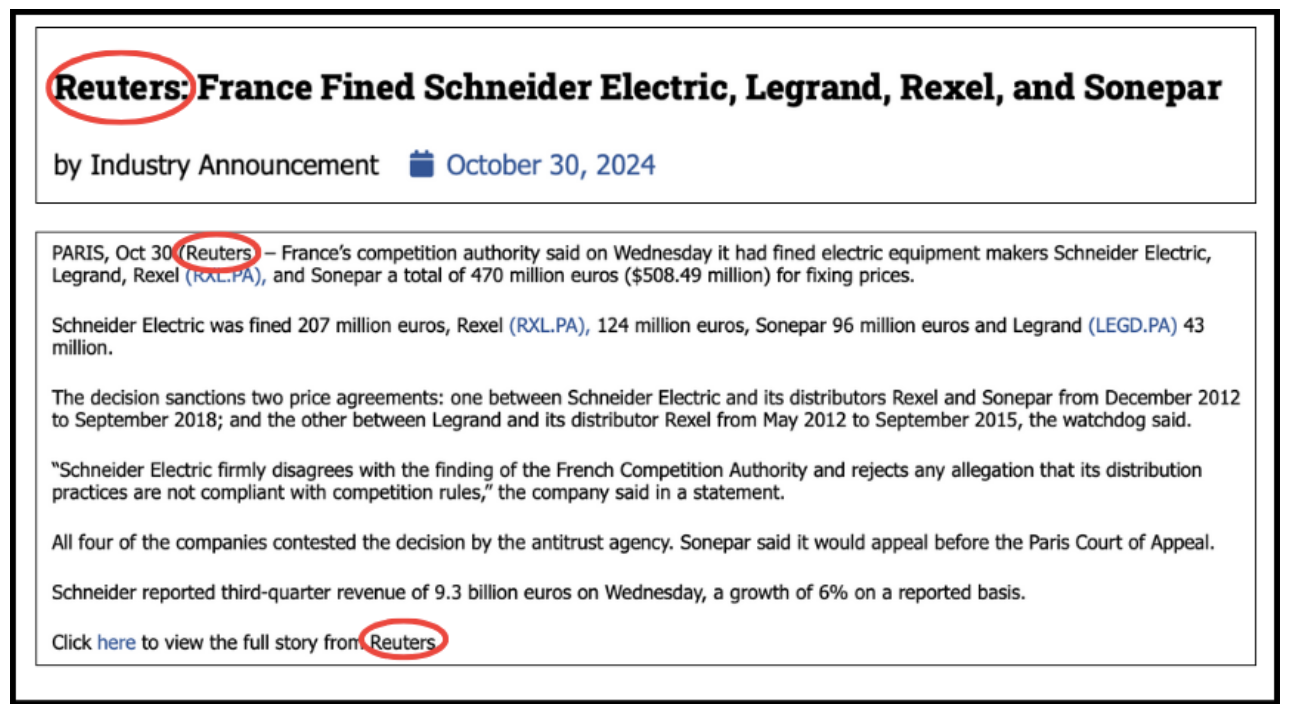 Reuters article screenshot with credits